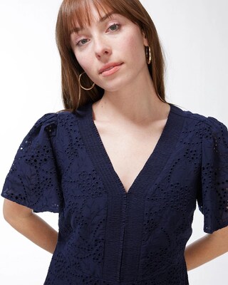 Eyelet Flounce Sleeve Dress