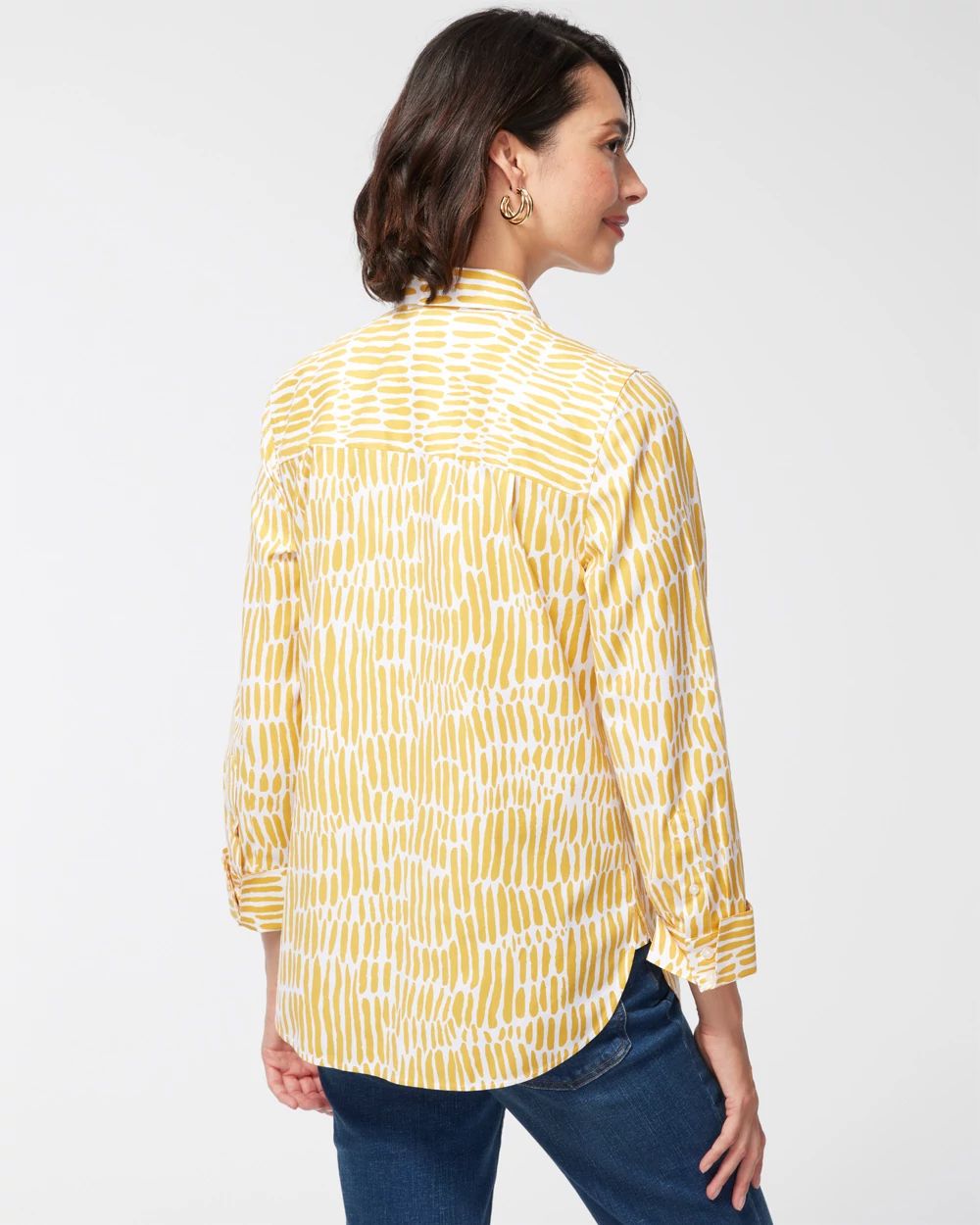 No Iron Stretch Yellow Animal Print Shirt
