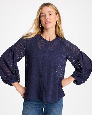 Zebra Animal Jacquard Popover Blouse