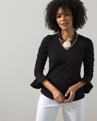 Ruched Sleeve Slub Tee