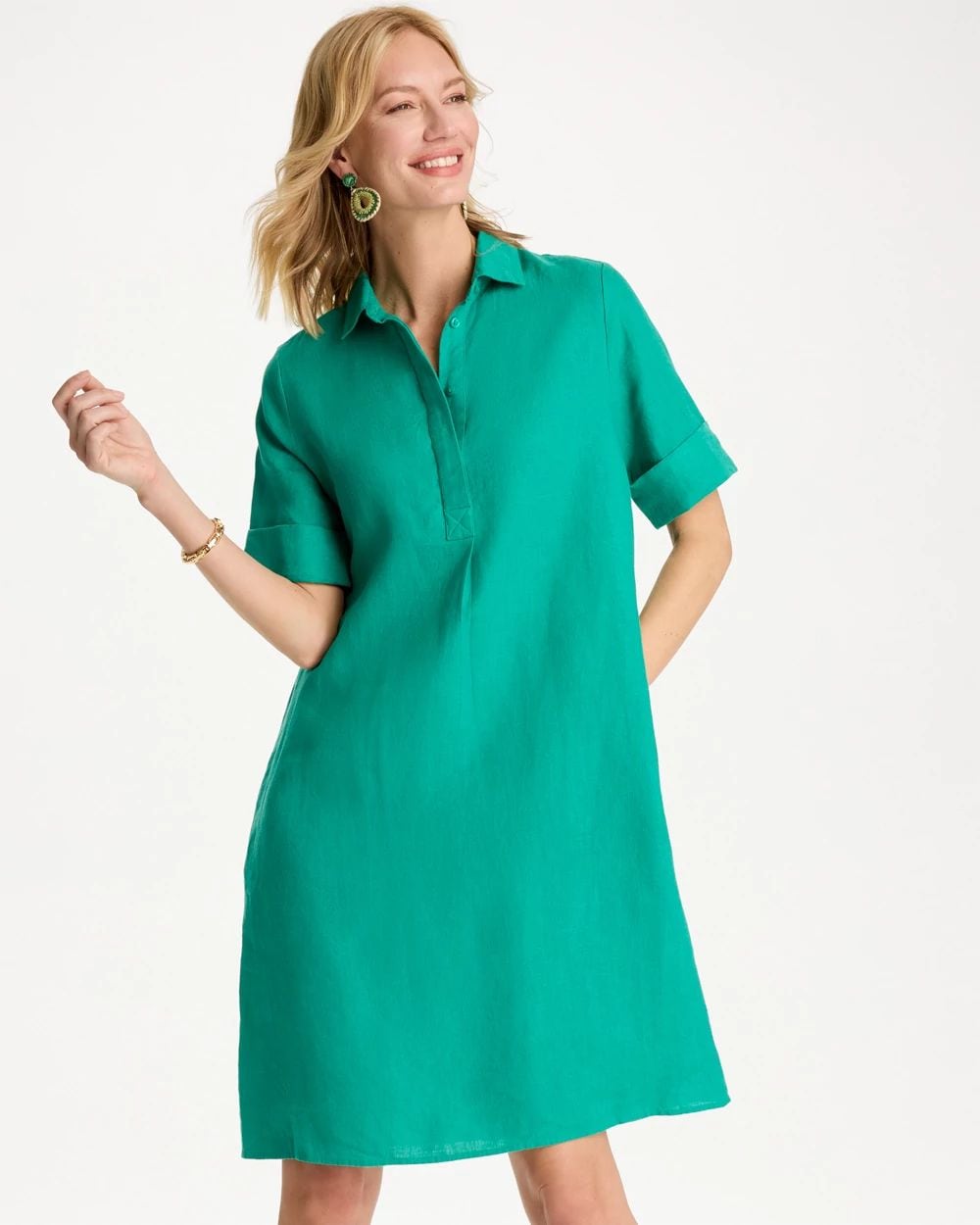 Linen-Cotton Popover Dress
