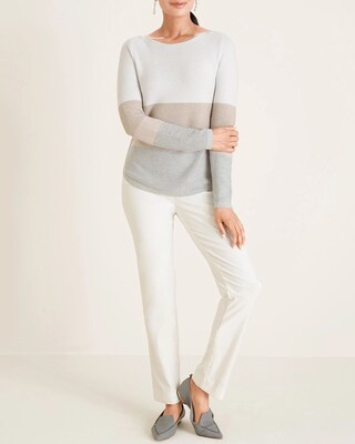 Metallic-Stripe Bateau-Neck Sweater