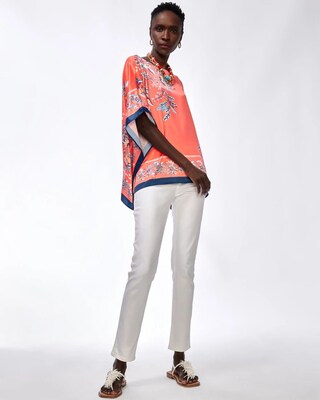 Orange Floral Square Poncho