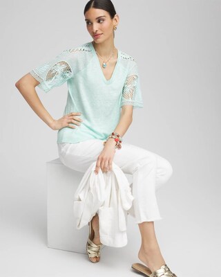 Linen Crochet Lace Short Sleeve Tee click to view larger image.