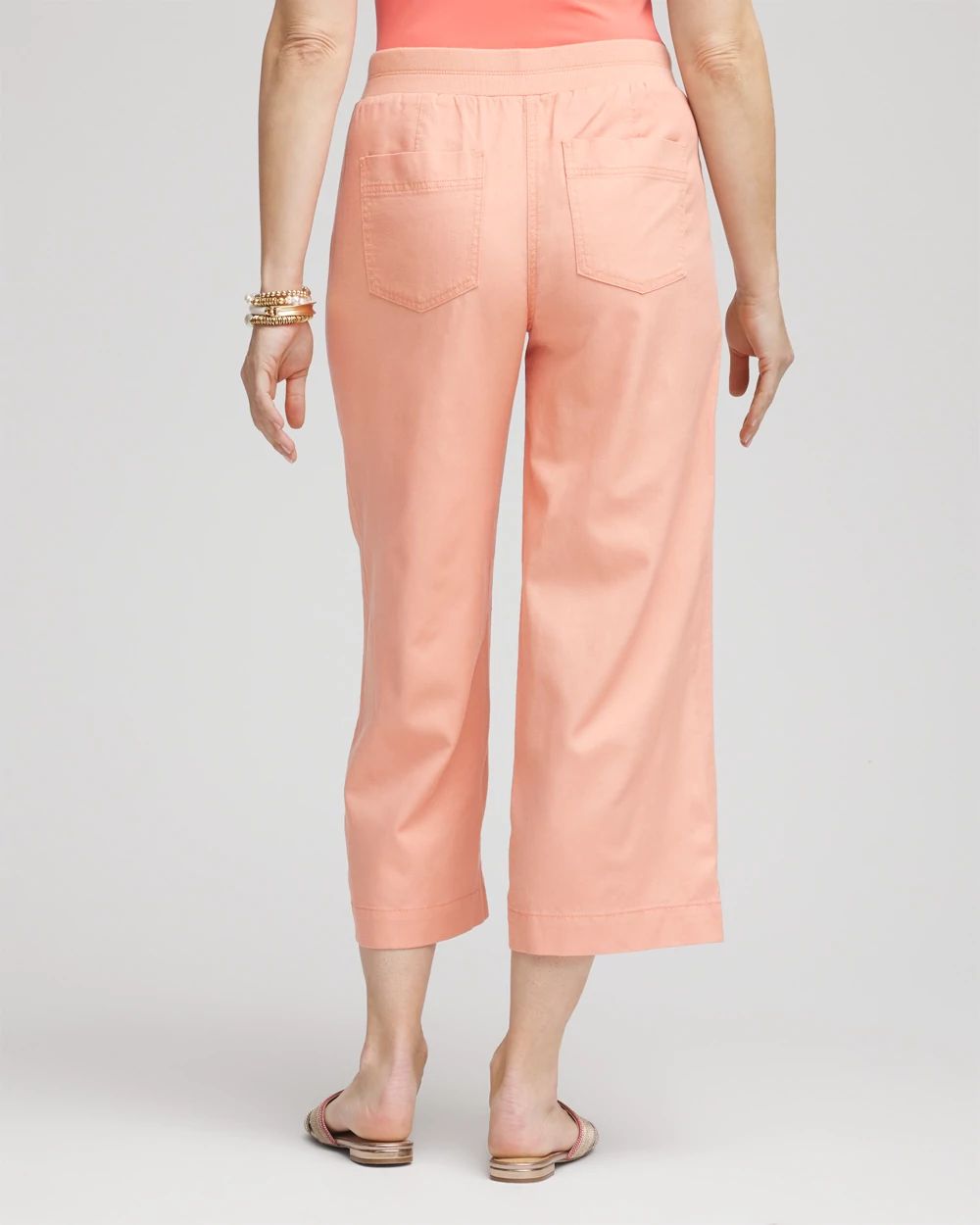 Ribbed Waist Linen Blend Straight-Leg Cropped Pants