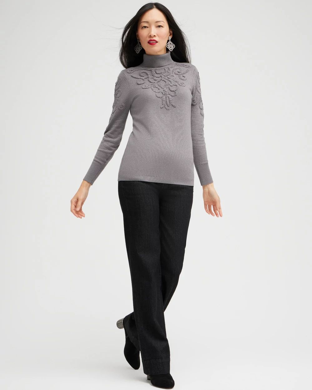 Silver Soutache Turtleneck Sweater
