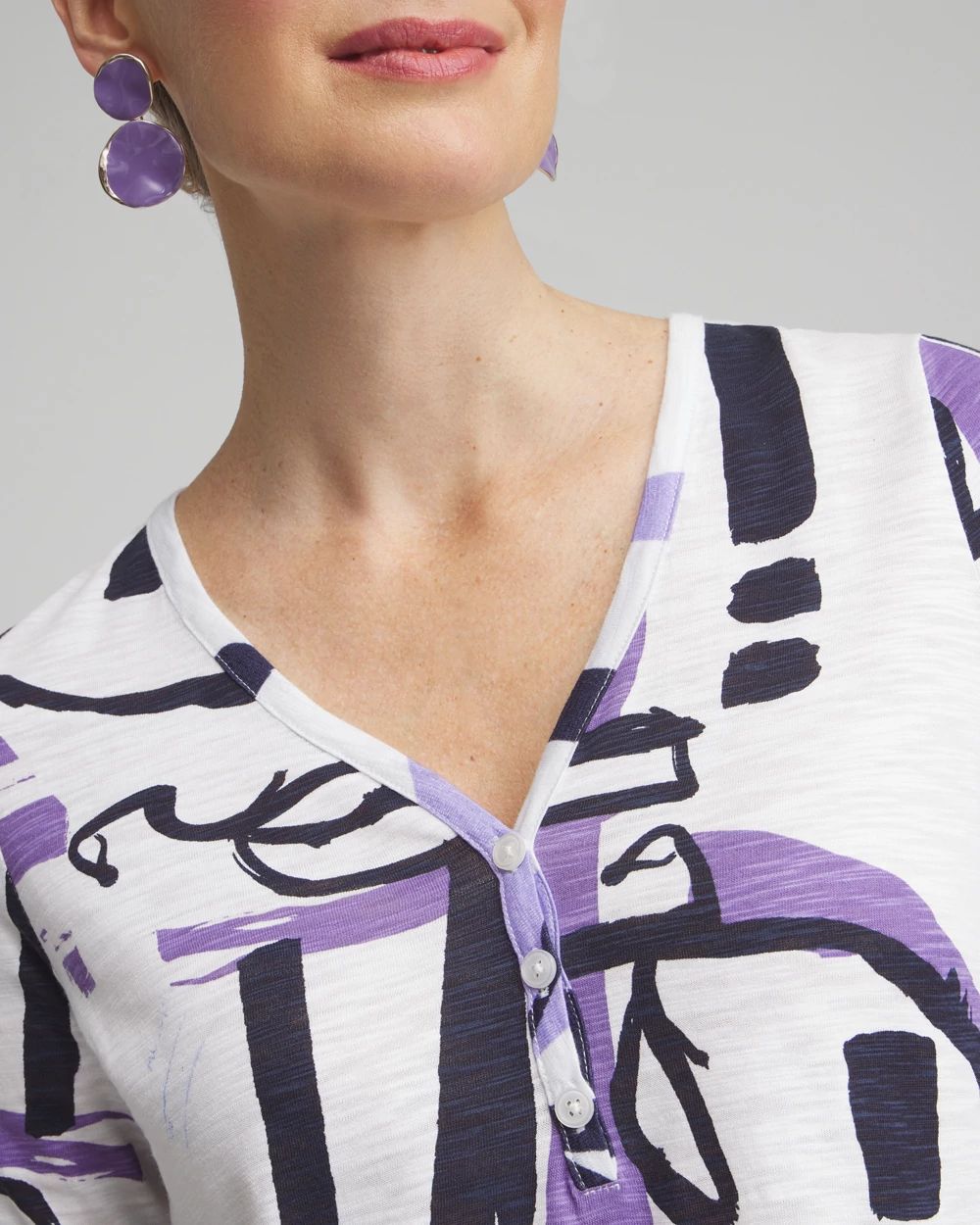 Abstract Henley Side Slit Tunic