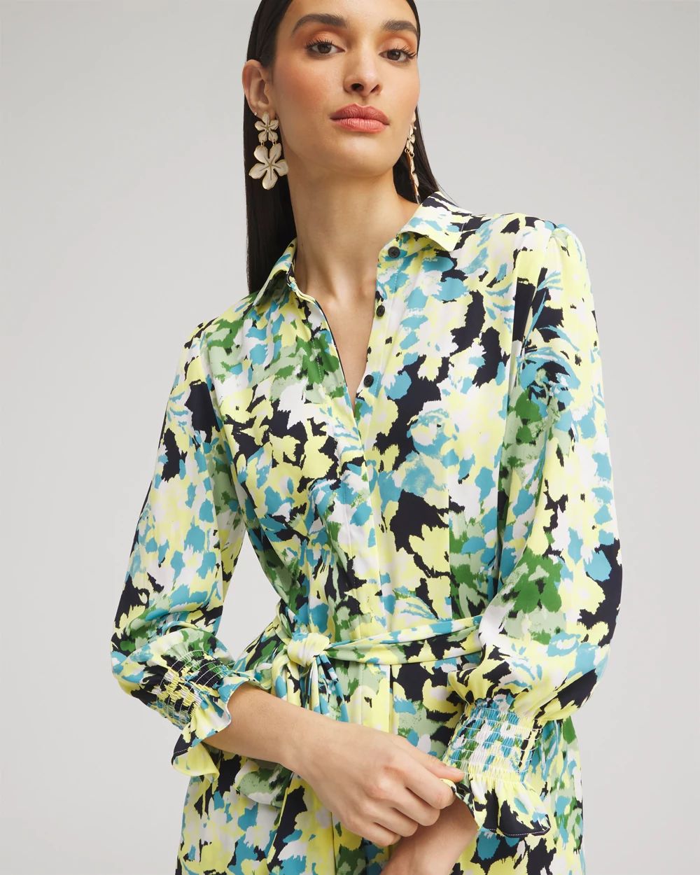 Yellow Floral Maxi Shirt Dress