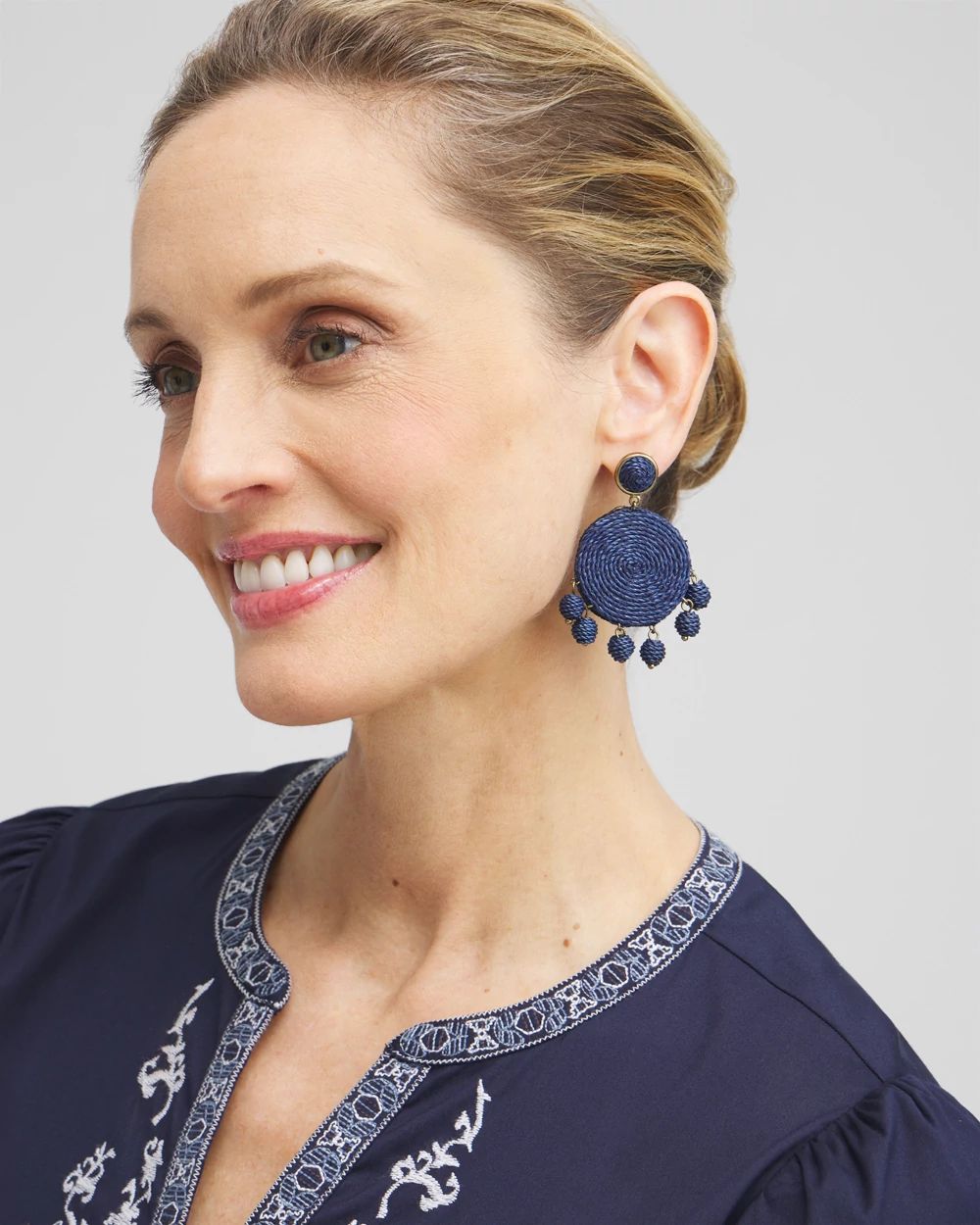 No Droop™ Navy Raffia Drop Earrings