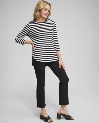 Stripe Button Trim Ribbed Tunic
