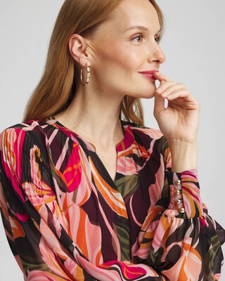 Pintuck Sleeve Orchid Print Blouse click to view larger image.