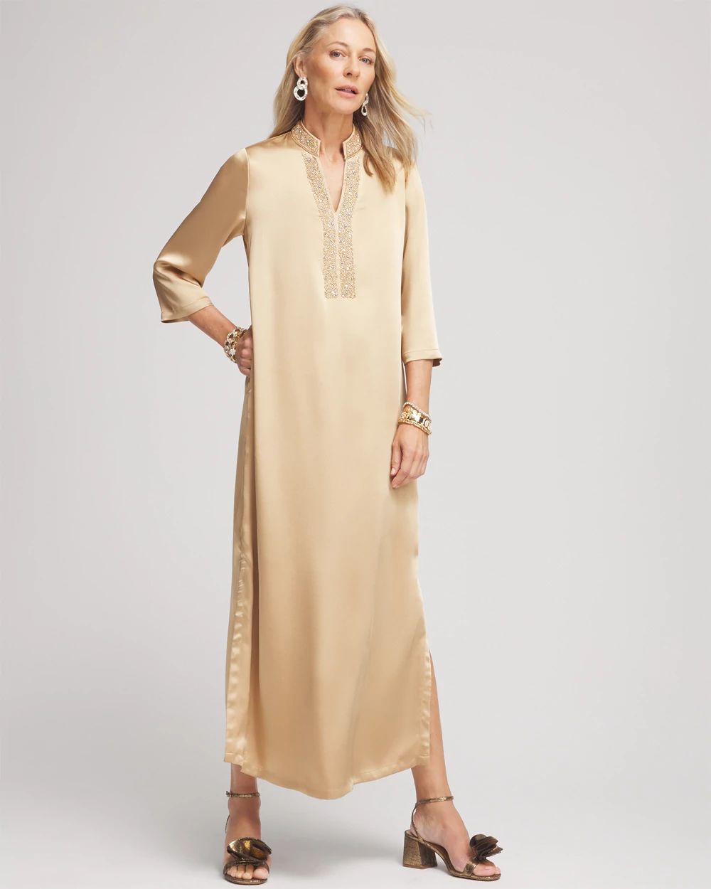 Embellished Satin Maxi Dress