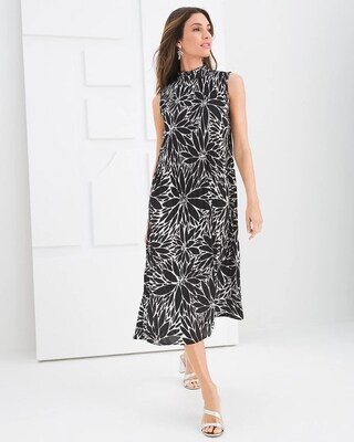 Black Label Floral Crinkle High-Neck Dress
