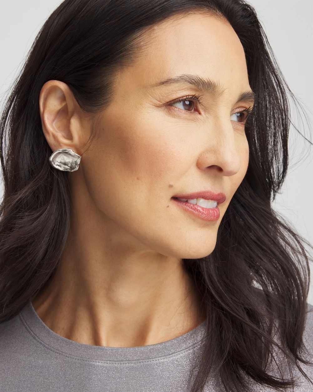 No Droop®  Silver Tone Crinkle Stud Earrings
