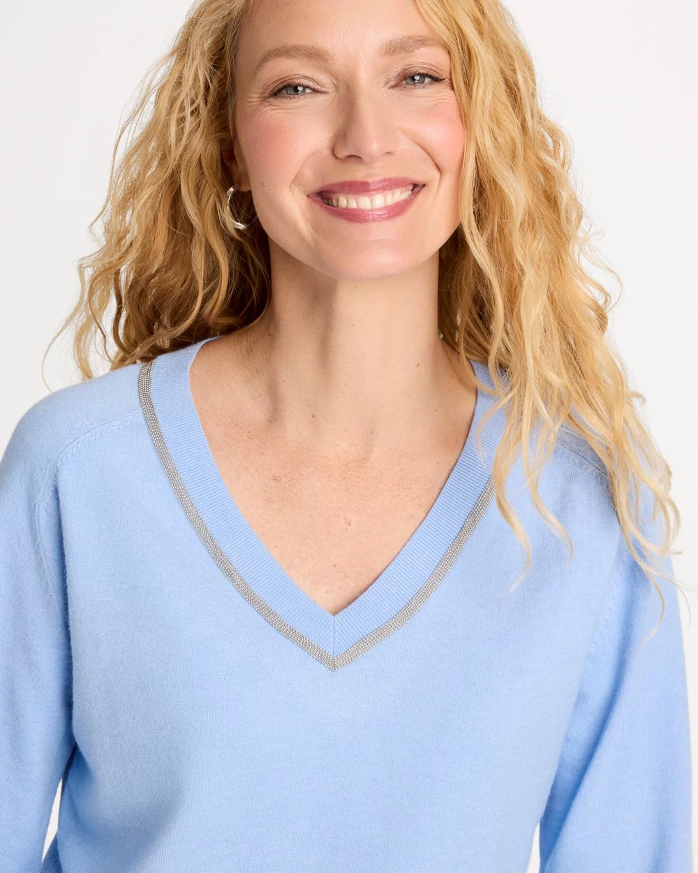Caviar Embellished V-Neck Pullover click to view larger image.