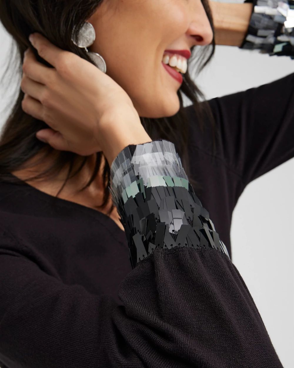 Sequin Cuff Pullover Sweater