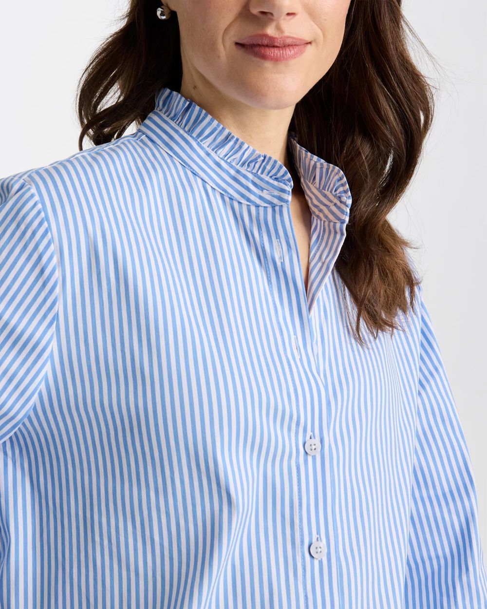 Striped Poplin Ruffle Neck Shirt click to view larger image.