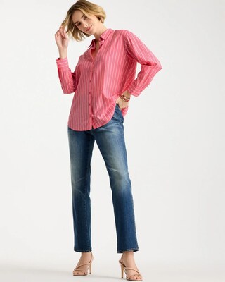Cotton Voile Collared Striped Shirt click to view larger image.