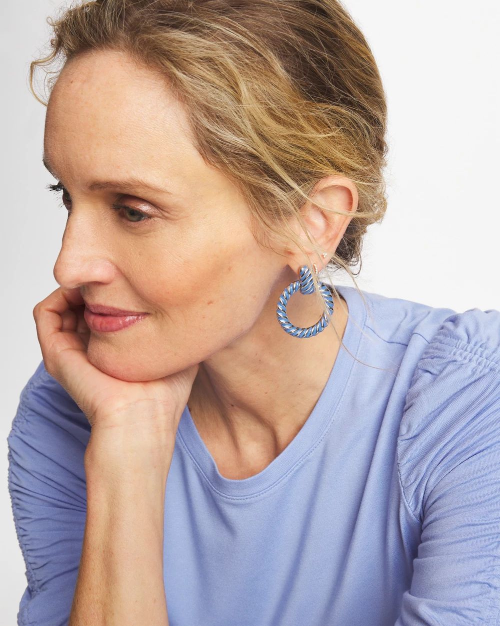 Blue Twist Drop Hoop Earrings click to view larger image.