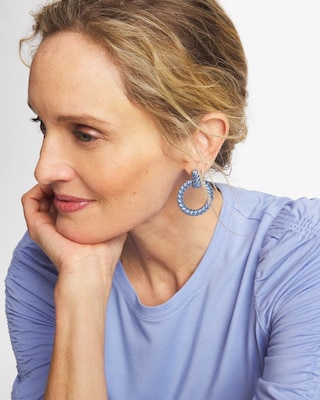 Blue Twist Drop Hoop Earrings click to view larger image.