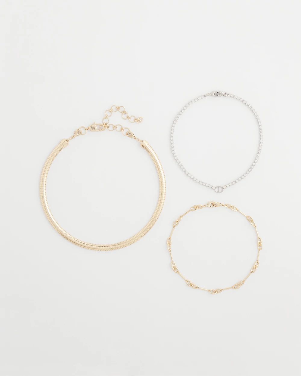 Mixed Metal Link Triple-Strand Necklace