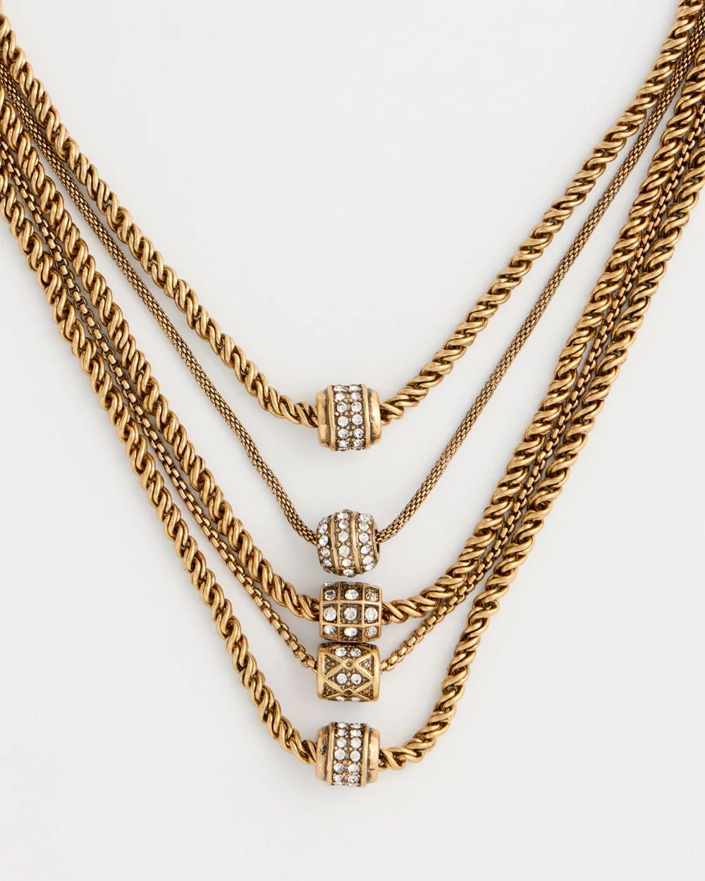 Multi-Strand Faux Diamond Barrel Necklace click to view larger image.
