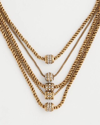 Multi-Strand Faux Diamond Barrel Necklace click to view larger image.