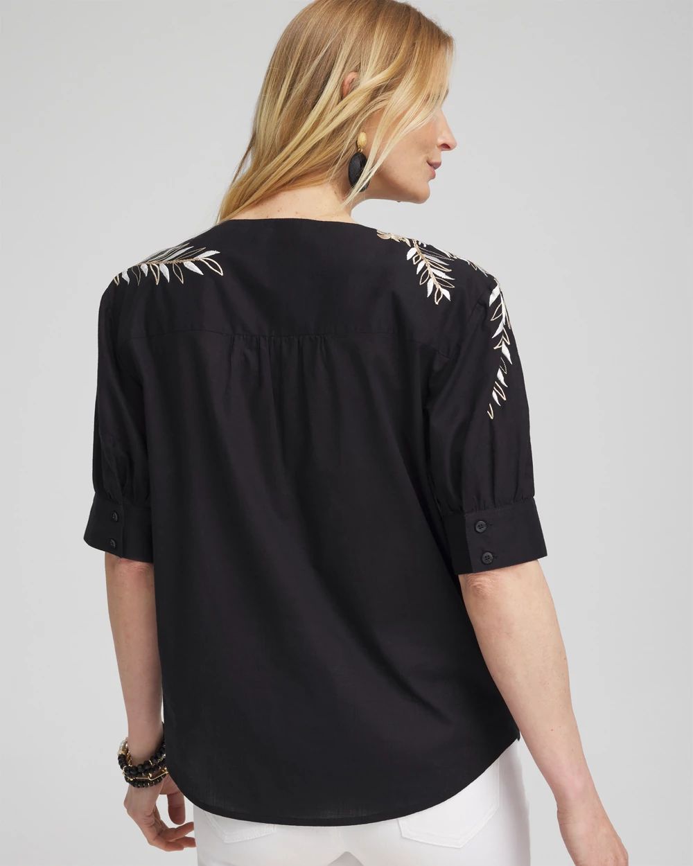 Embroidered Split Neck Top
