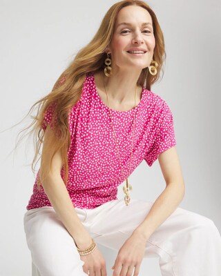 Touch of Cool™ Cheetah Ruched Banded Hem Top click to view larger image.