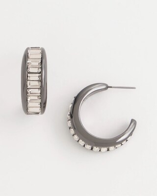 No Droop™ Hematite Baguette Hoop Earrings