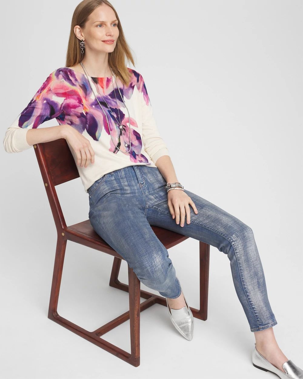 Botanical Bateau Neck Long Sleeve Sweater click to view larger image.
