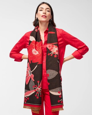Red Floral Oblong Scarf