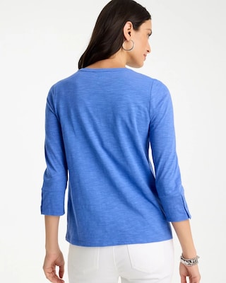 Cotton Slub 3/4 Sleeve Button Tee click to view larger image.