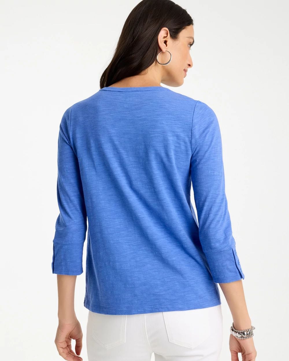 Cotton Slub 3/4 Sleeve Button Tee click to view larger image.