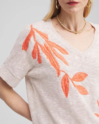 Linen Blend Embroidered Pullover Sweater click to view larger image.