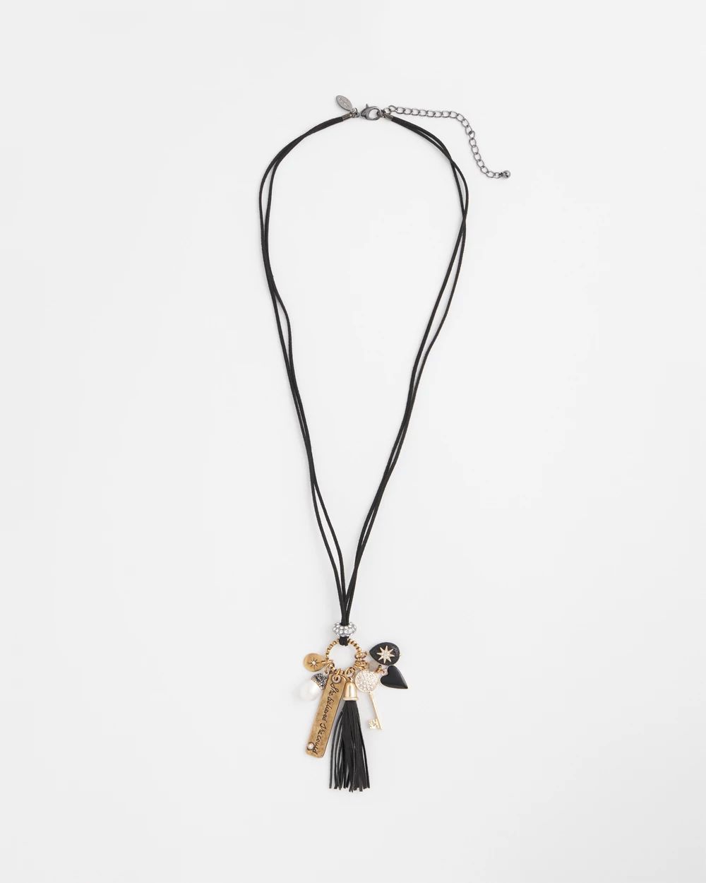 Leather Mixed Metal Charm Necklace