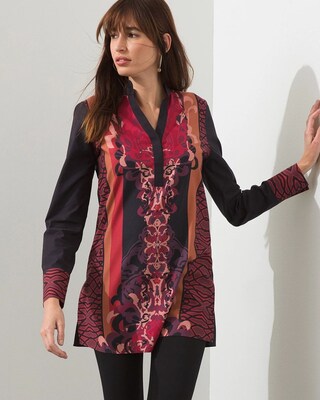 No-Iron Stretch Mixed Print Tunic