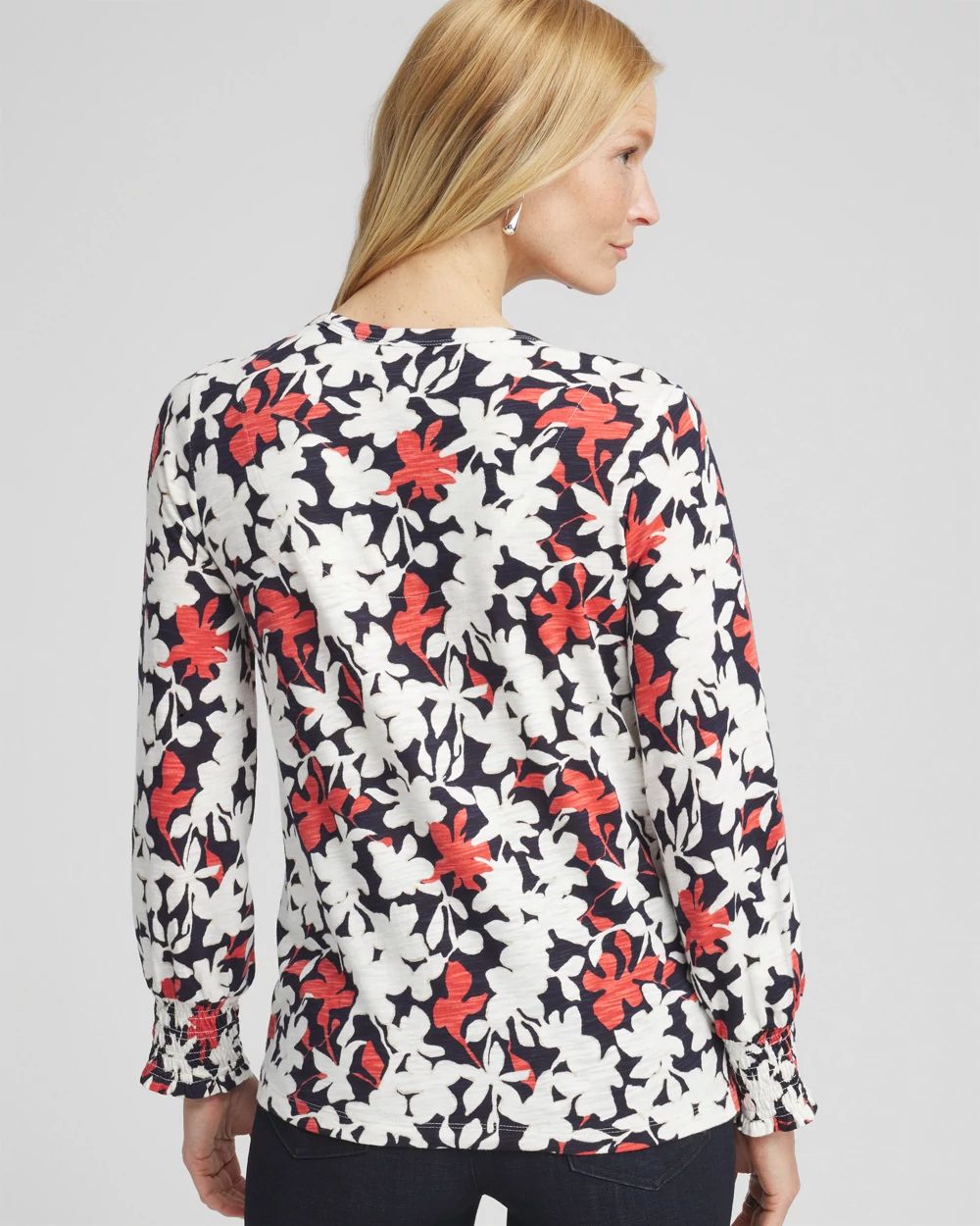 Floral Smocked Cuff Tee