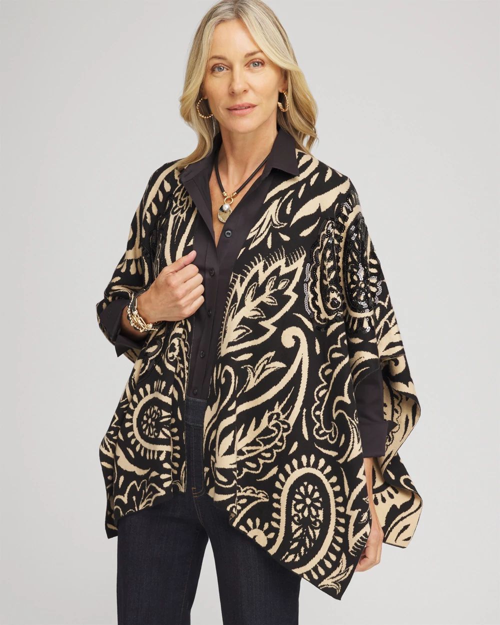 Embellished Paisley Sweater Ruana