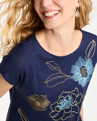 Embroidered Linen Dolman Tee click to view larger image.