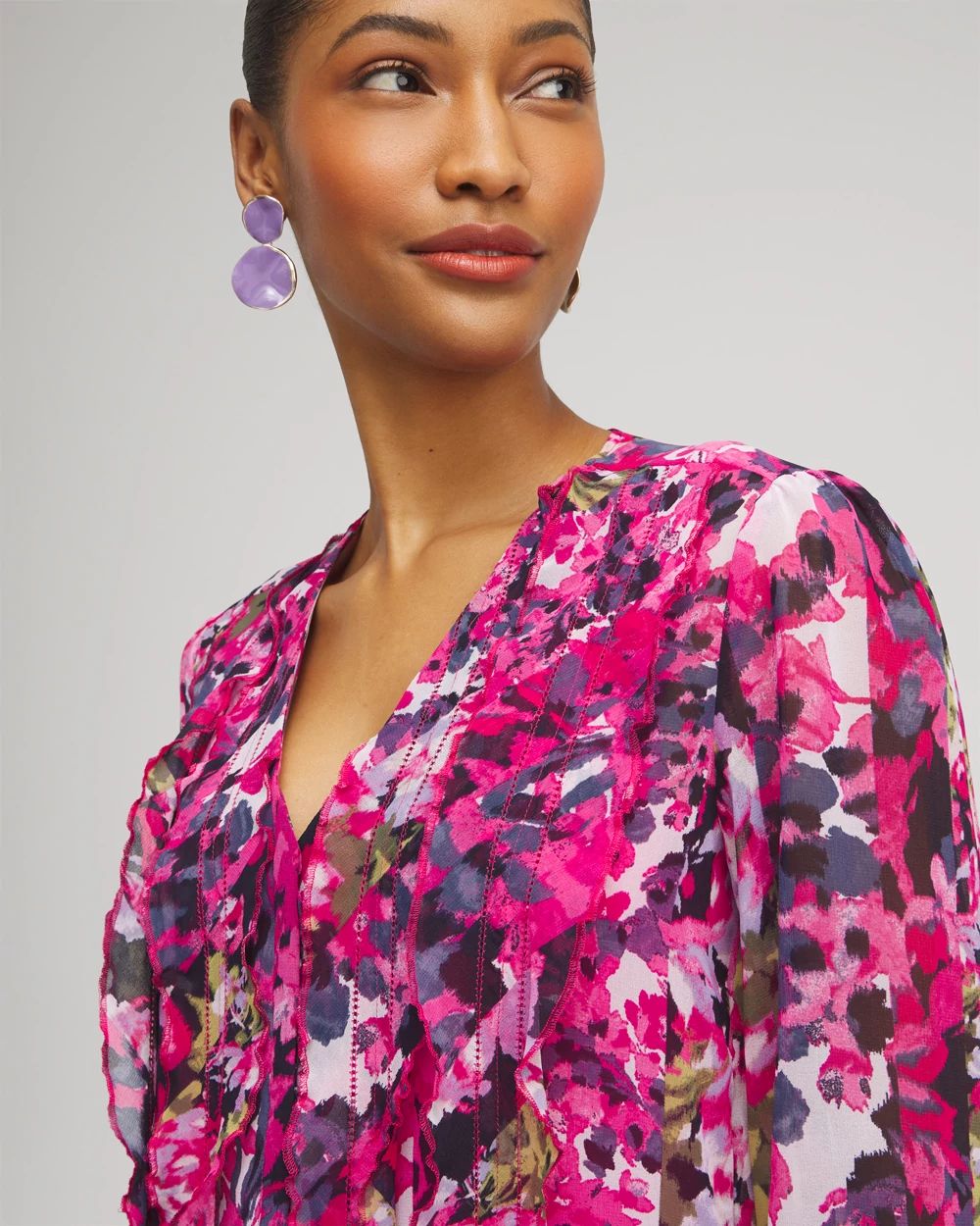 Chiffon Floral Ruffle Blouse