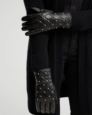 Leather Faux Pearl Gloves