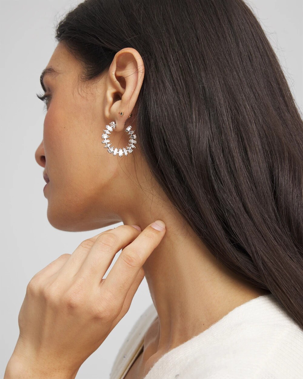 Silvertone Front-to-Back Hoop Earrings