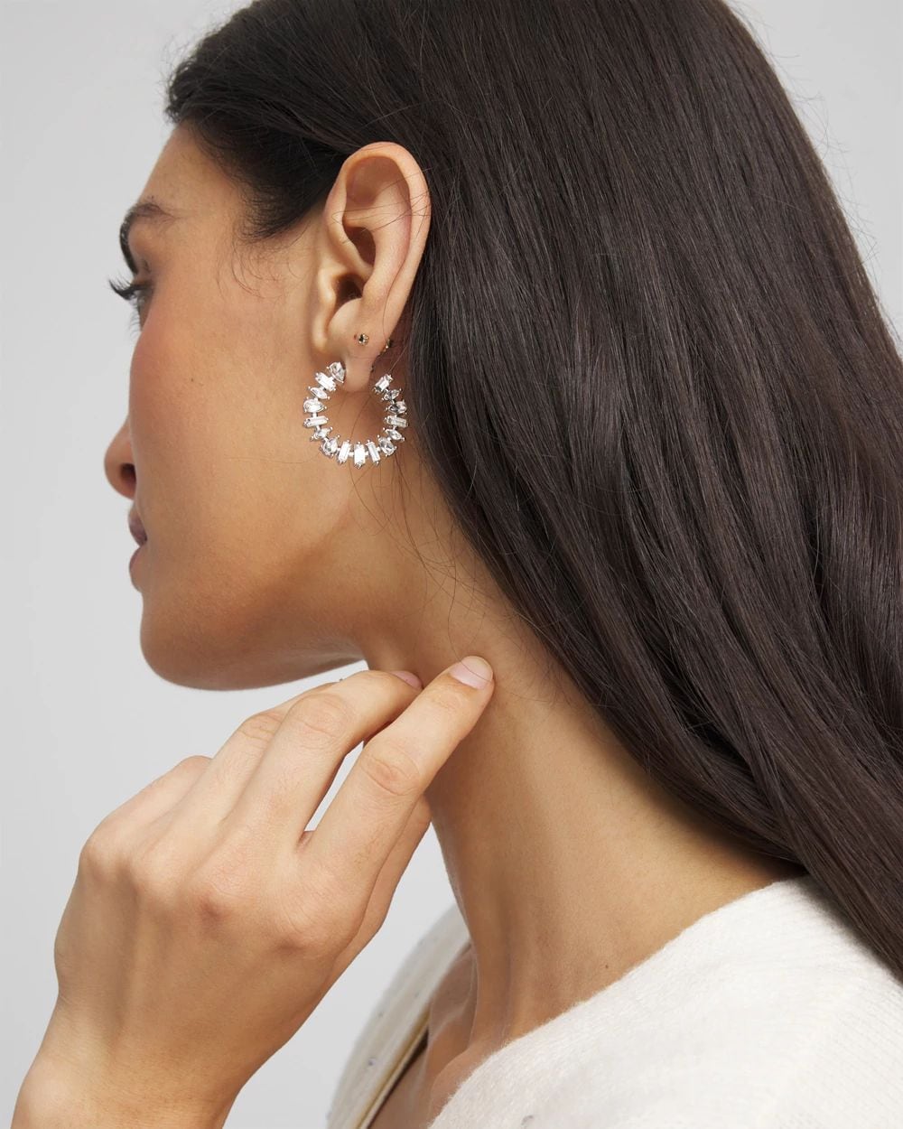Silvertone Front-to-Back Hoop Earrings