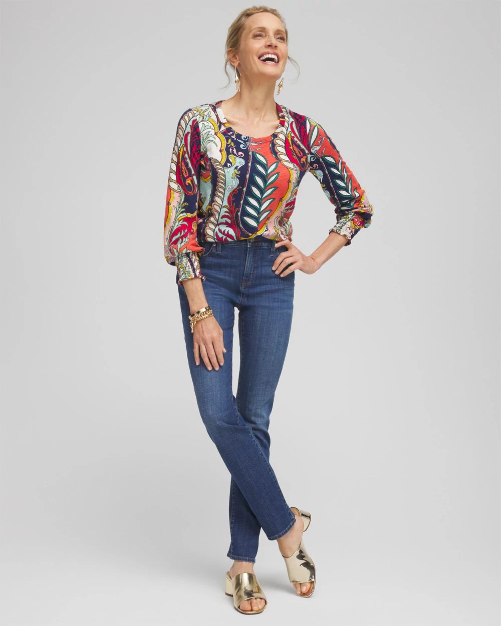 Paisley Smocked Cuff Tee