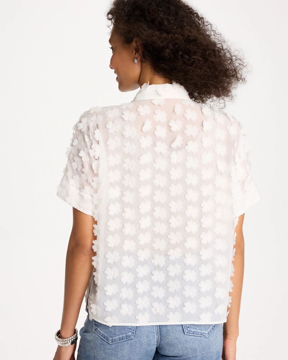3D Floral Chiffon Camp Shirt click to view larger image.