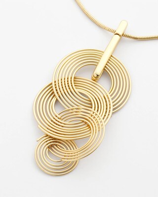 Goldtone Concentric Circles Pendant Necklace click to view larger image.