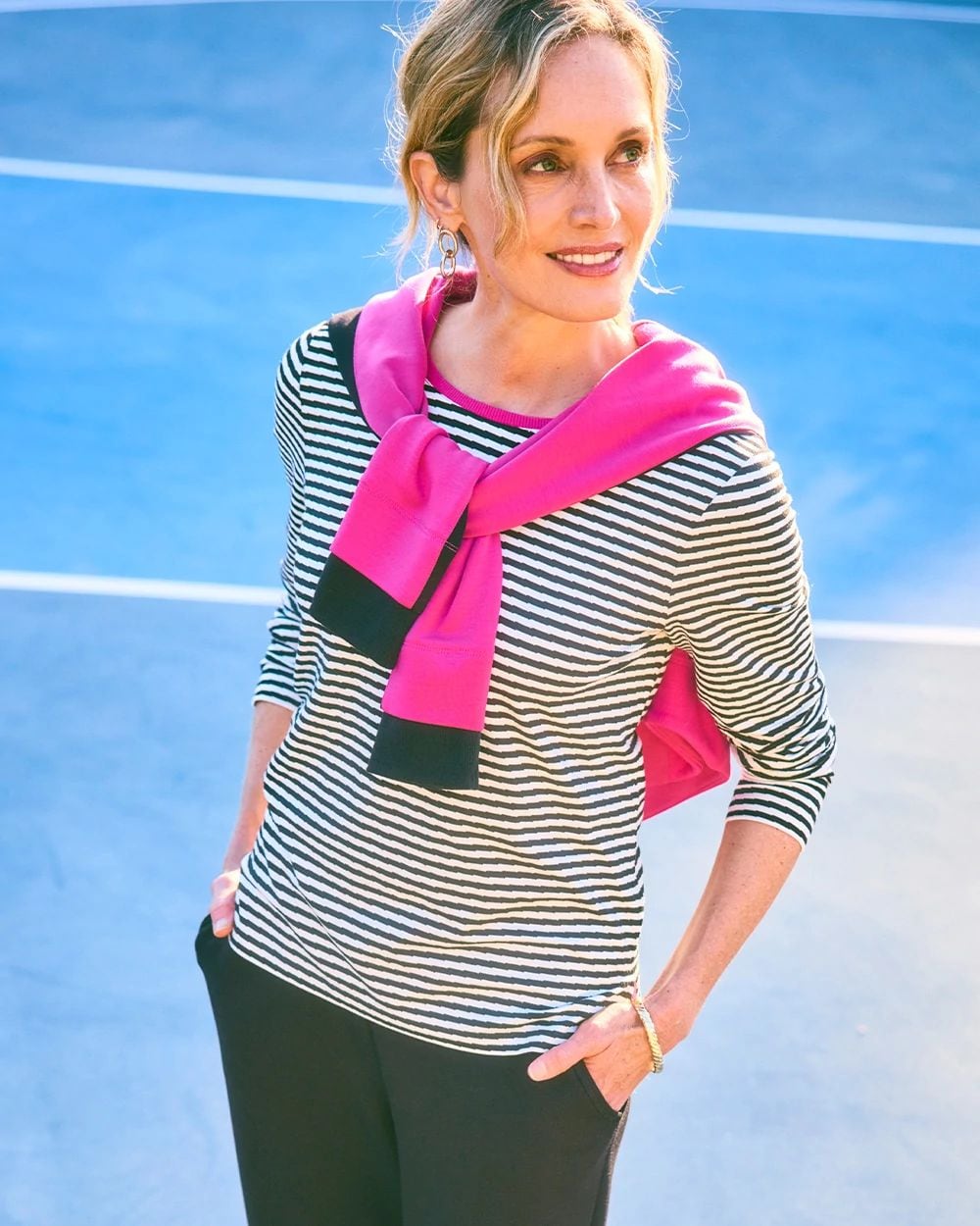 Zenergy® Striped Jacquard Contrast Pullover Top