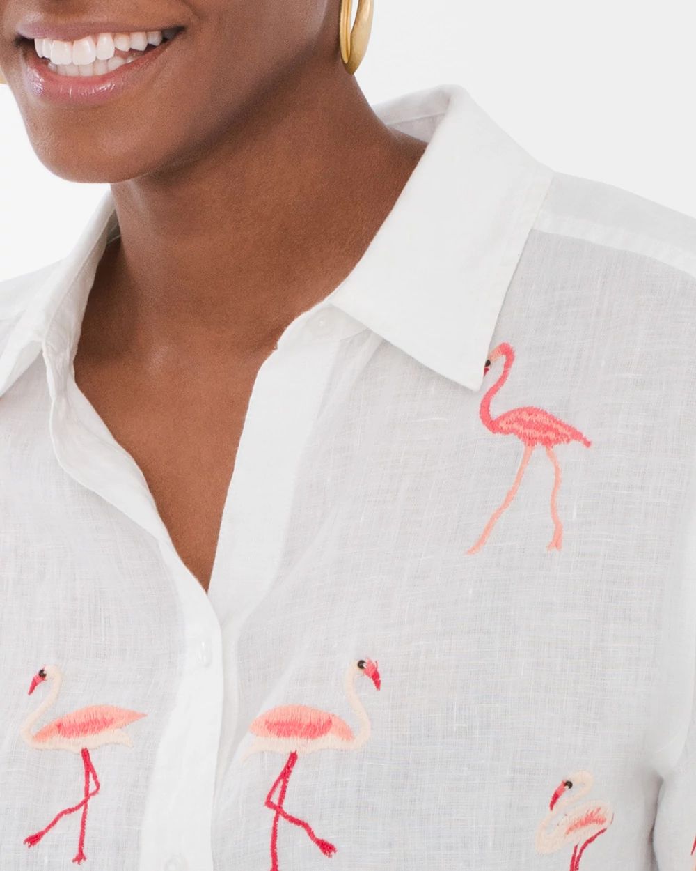 Embroidered Flamingo Shirt
