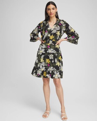 Botanical Ruffle Bell Sleeve Dress